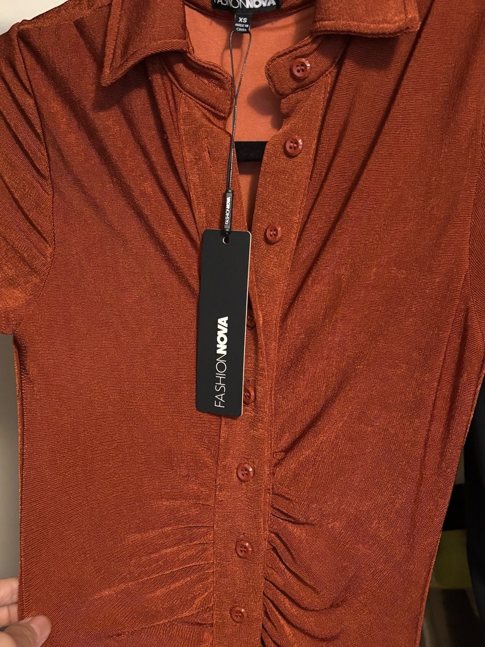 Fashion Nova Burnt Orange Button-Up Maxi Dress